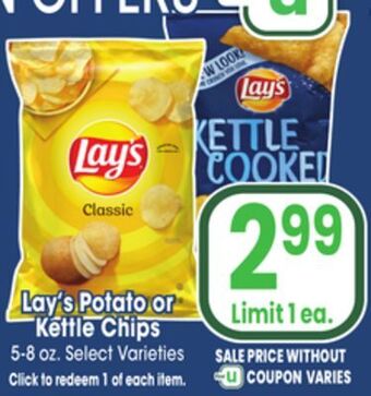 Jewel-Osco Lay's potato or kettle chips offer