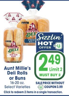 Jewel-Osco Aunt millie's deli rolls or buns offer