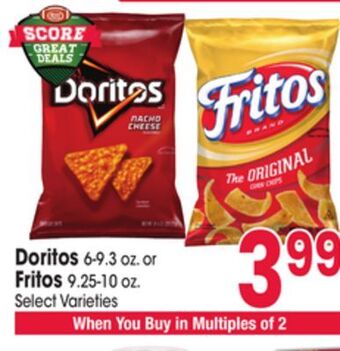 Jewel-Osco Doritos 6-9.3 oz. or fritos 9.25-10 oz offer
