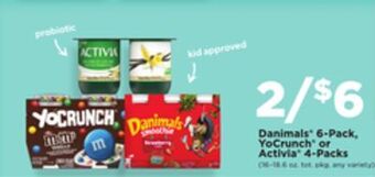 Jewel-Osco Danimals 6-pack, yocrunch or activia 4-packs offer