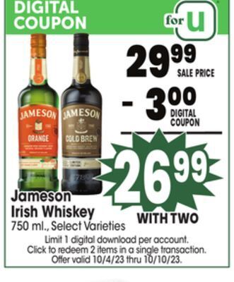 Jewel-Osco Jameson irish whiskey offer