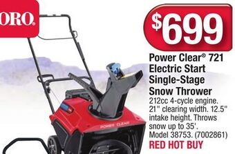 Ace Hardware Power clear 721 electric start single-stage snow thrower offer