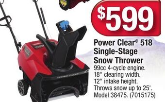 Ace Hardware Power clear 518 single-stage snow thrower offer