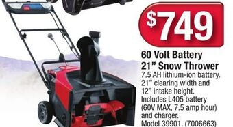 Ace Hardware 60 volt battery 21 snow thrower offer