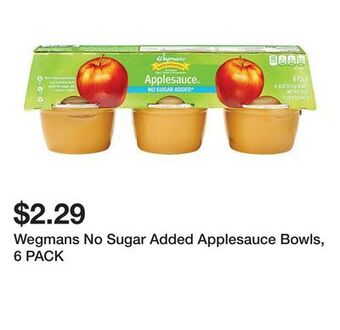 Wegmans Wegmans no sugar added applesauce bowls, 6 pack offer