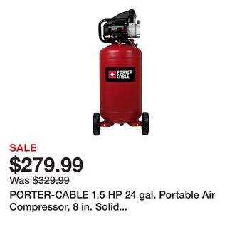 Tractor Supply Company Porter-cable 1.5 hp 24 gal. portable air compressor, 8 in. solid rubber never go flat wheels offer