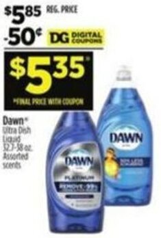 Dollar General Dawn Ultra Dish Liquid 32.7-38 oz offer