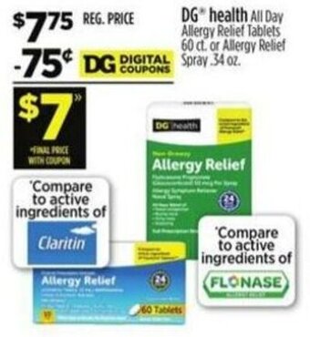Dollar General DG health All Day Allergy Relief Tablets 60 ct. offer