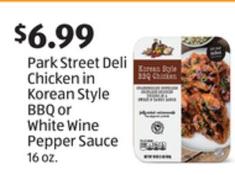 Aldi Park street deli chicken in korean style bbq or white wine pepper sauce offer