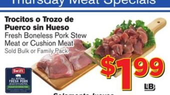 El Super Fresh Fresh boneless pork stew meat or cushion meat offer