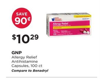 Good Neighbor Pharmacy Gnp allergy relief antihistamine capsules offer