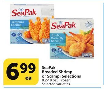 Albertsons Seapak breaded shrimp or scampi selections offer