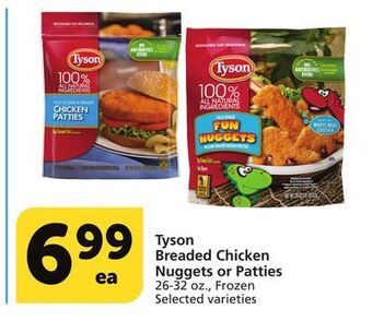 Albertsons Tyson breaded chicken nuggets or patties offer