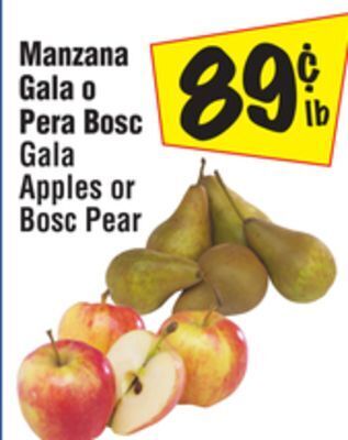 El Super Gala apples or bosc pear offer