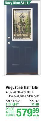 Menards Mastercraft augustine 32w x 80h navy blue steel half lite composite frame exterior door system - right inswing offer