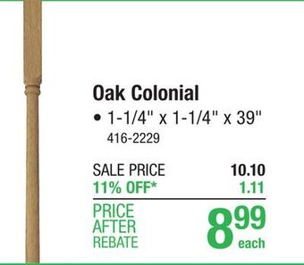 Menards Mastercraft colonial unfinished oak 1-1/4 x 1-1/4 x 39 baluster offer