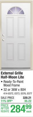 Menards Mastercraft 32w x 80h primed steel external grille half-moon lite exterior door system - right inswing offer