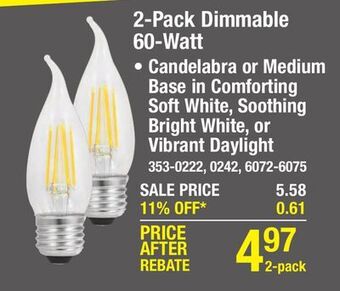Menards Sylvania truwave natural series 60-watt equivalent b10 soft white dimmable led light bulb - 2 pack offer