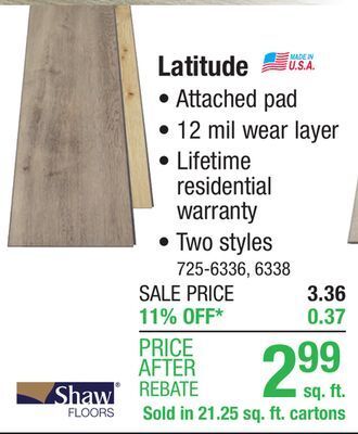 Menards Shaw latitude coastline 7 x 48 floating luxury vinyl plank flooring (21.25 sq.ft/ctn) offer