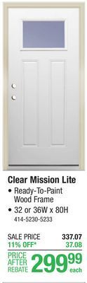 Menards Mastercraft 32w x 80h primed steel mission lite exterior door system - right inswing offer