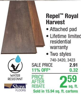 Menards Shaw repel royal harvest supreme hickory 8 x 48 attached pad laminate flooring (15.94 sq.ft/ctn) offer