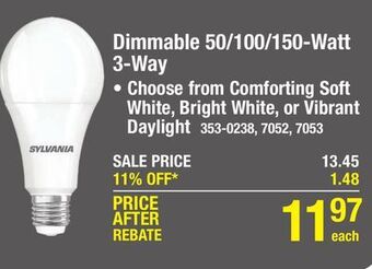 Menards Sylvania truwave natural series 50/100/150-watt equivalent a21 bright white 3-way led light bulb offer