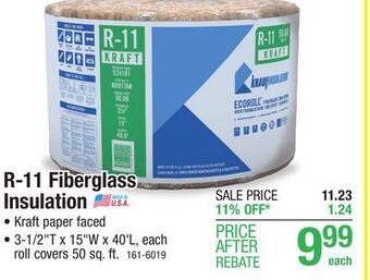 Menards R-11 ecoroll kraft faced fiberglass insulation roll 3-1/2 x 15 x 40' offer