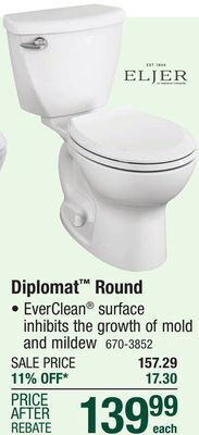 Menards Eljer diplomat 2-piece white standard height round toilet offer