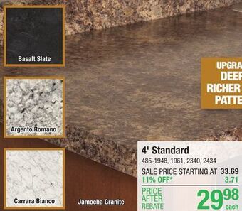 Menards Customcraft countertops 4' argento romano laminate countertop offer