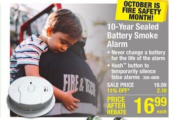 Menards Kidde worry-free 10-year sealed-in lithium battery-powered ionization smoke alarm with hush offer