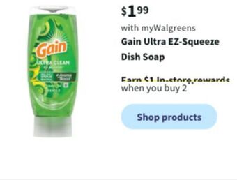 Walgreens Gain ultra ez-squeeze dish soap offer