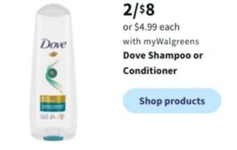 Walgreens Dove shampoo or conditioner offer