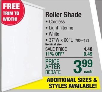 Menards Window images 4 mil white light filtering roller shade - 37w x 60l offer