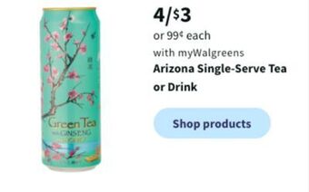 Walgreens Arizona single-serve tea or drink offer