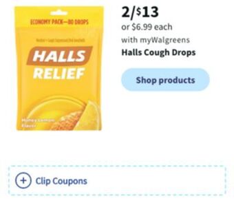 Walgreens Halls cough drops offer