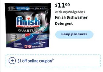 Walgreens Finish dishwasher detergent offer