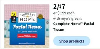 Walgreens Complete home facial tissue offer