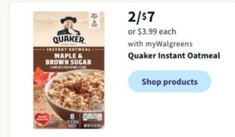 Walgreens Quaker instant oatmeal offer