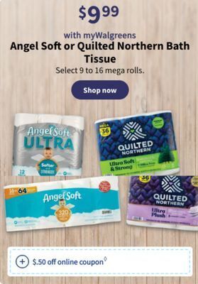 Walgreens Angel soft or quilted northern bath tissue offer