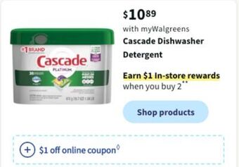 Walgreens Cascade dishwasher detergent offer