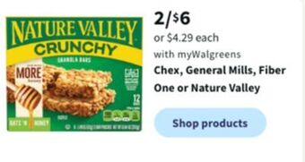 Walgreens Chex, general mills, fiber one or nature valley offer
