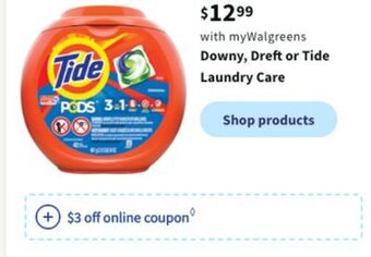 Walgreens Downy, dreft or tide laundry care offer