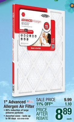 Menards Dupont advanced 16 x 20 x 1 merv 11 pleated air filter offer
