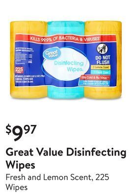 Walmart Great value disinfecting wipes offer