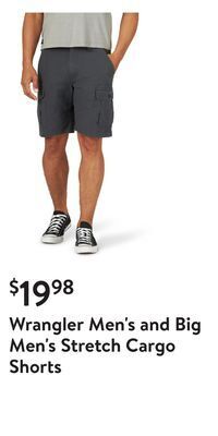 Walmart Wrangler men's and big men's stretch cargo shorts offer