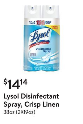 Walmart Lysol disinfectant spray, crisp linen offer