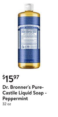 Walmart Dr. bronner's pure-castile liquid soap - peppermint offer