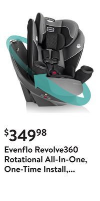 Walmart Evenflo revolve360 rotational all-in-one, one-time install, 360-degree rotating infant, forward-facing, booster modes 10-year offer