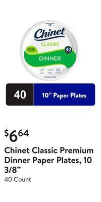 Walmart Chinet classic premium dinner paper plates, 10 3/8 offer