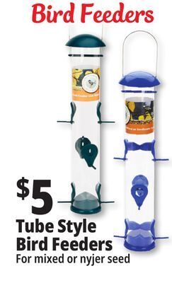 Ocean State Job Lot Tube style bird feeders offer